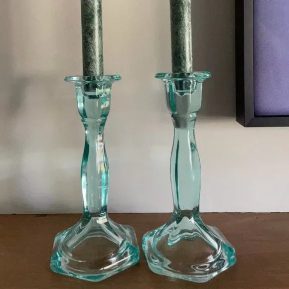 Vintage Other - Vintage Iridescent Robin Egg Blue Glass Candlestick Holders